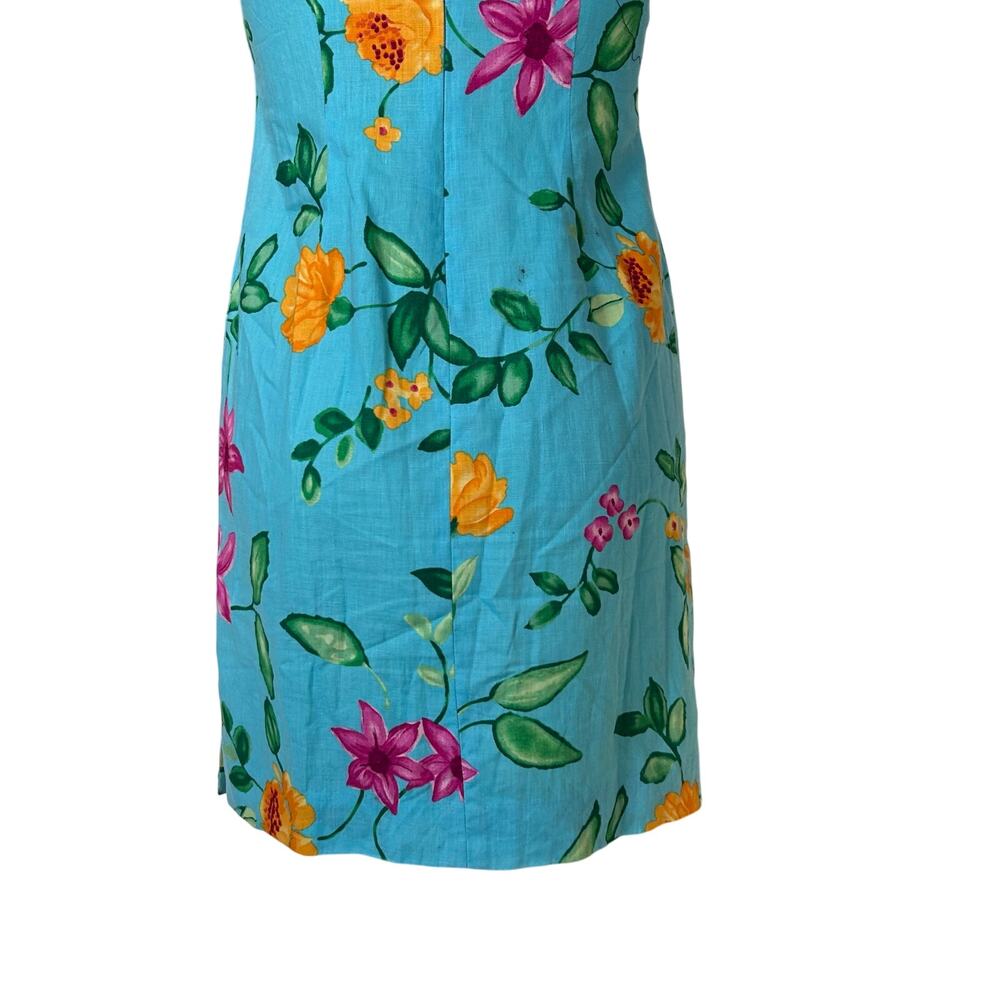 Talbots Blue Floral 100% Linen dress Womens Sz 4 Sheath Sleeveless Summer Party - Picture 11 of 16